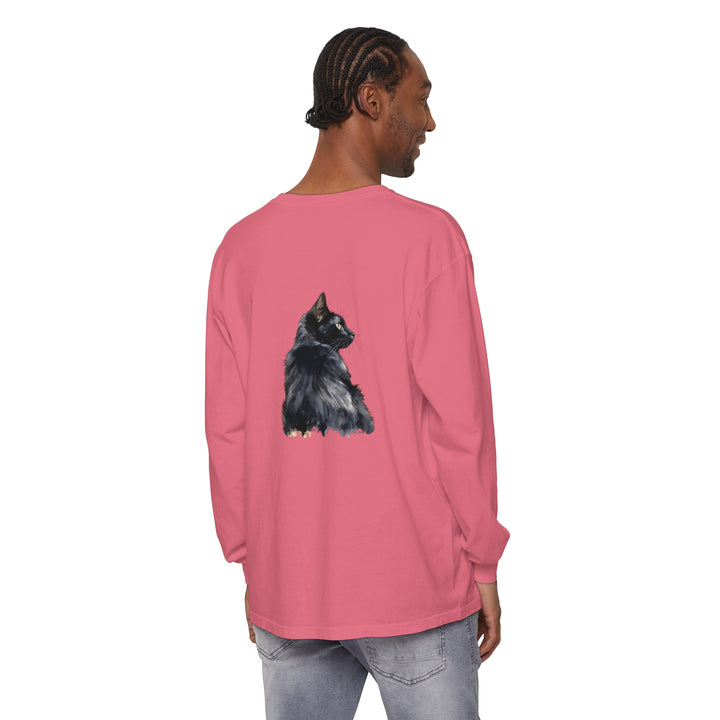 Black Cat Watercolor Long Sleeve T-Shirt with vibrant feline design