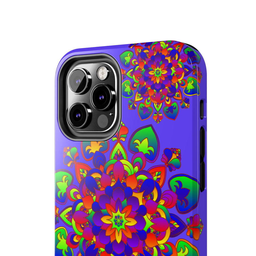 Hand drawn mandala rainbow design phone case with vibrant colors