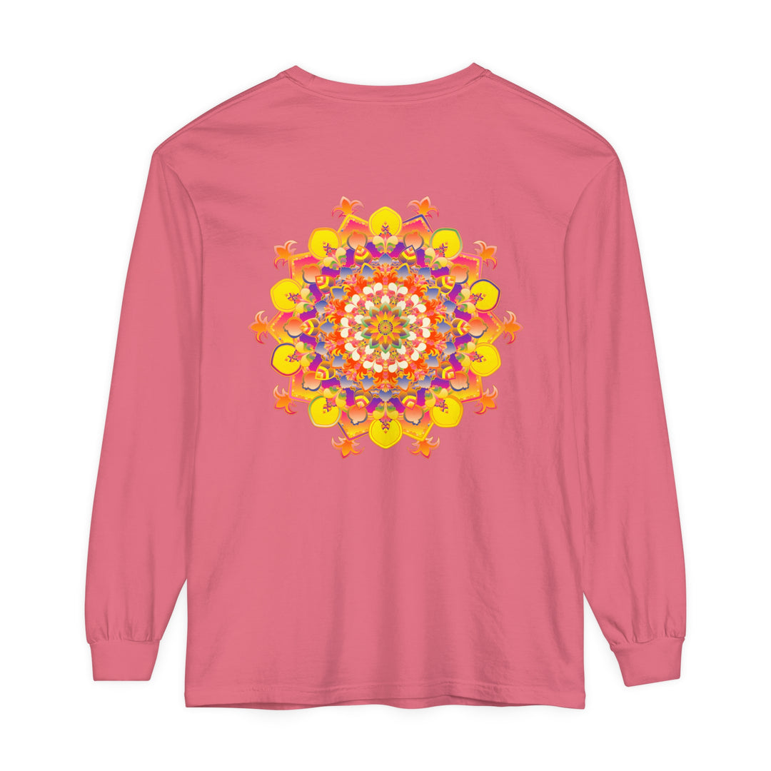 Colorful and intricate mandala design on a long sleeve unisex t-shirt