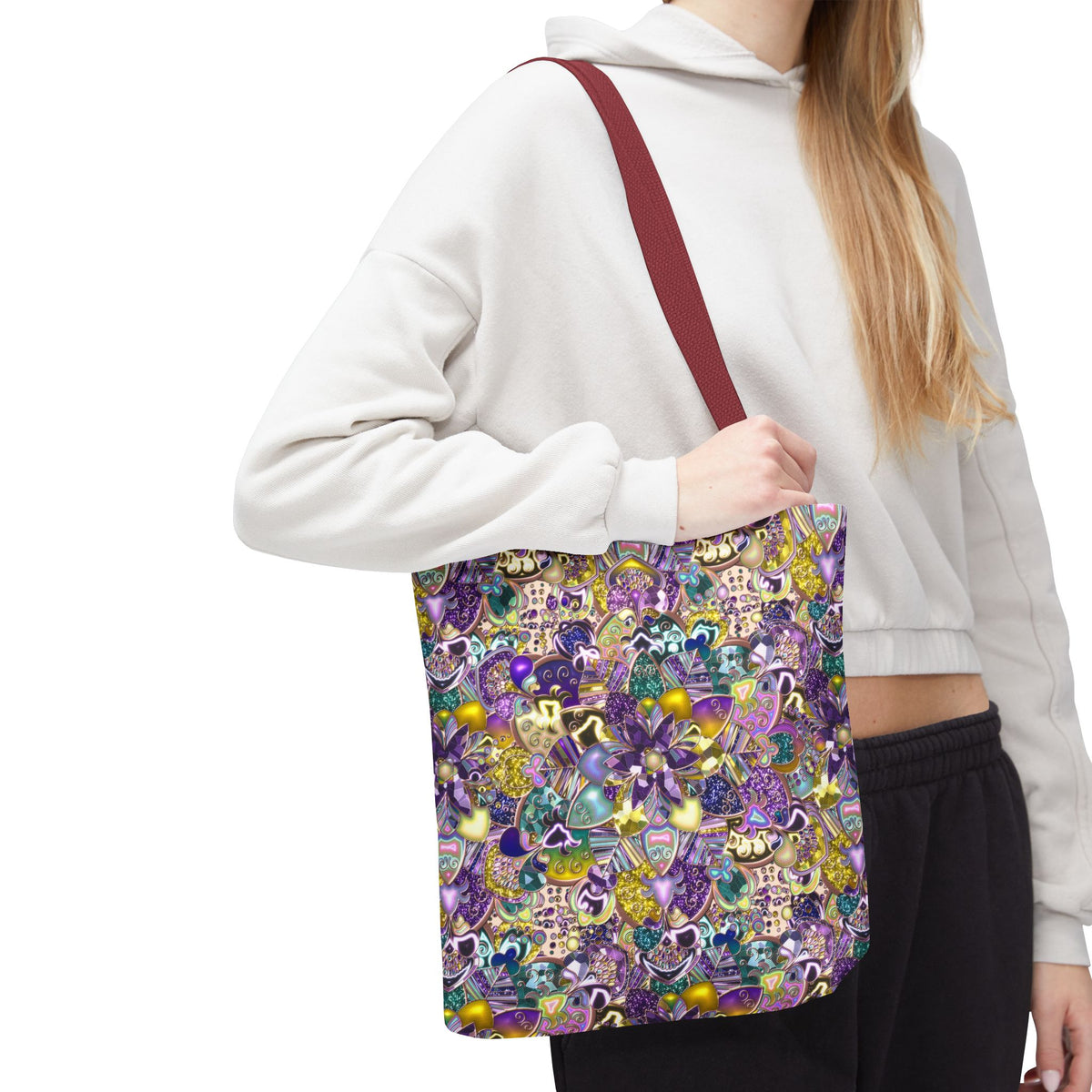 Colorful Purple Floral Pattern Tote Bag