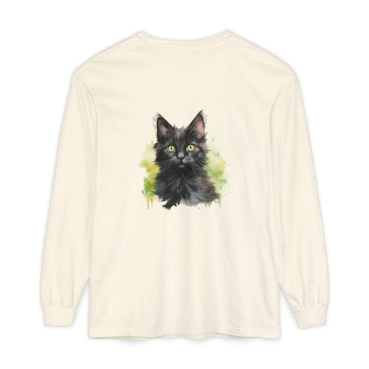 Black Kitten Watercolor Long Sleeve Tee