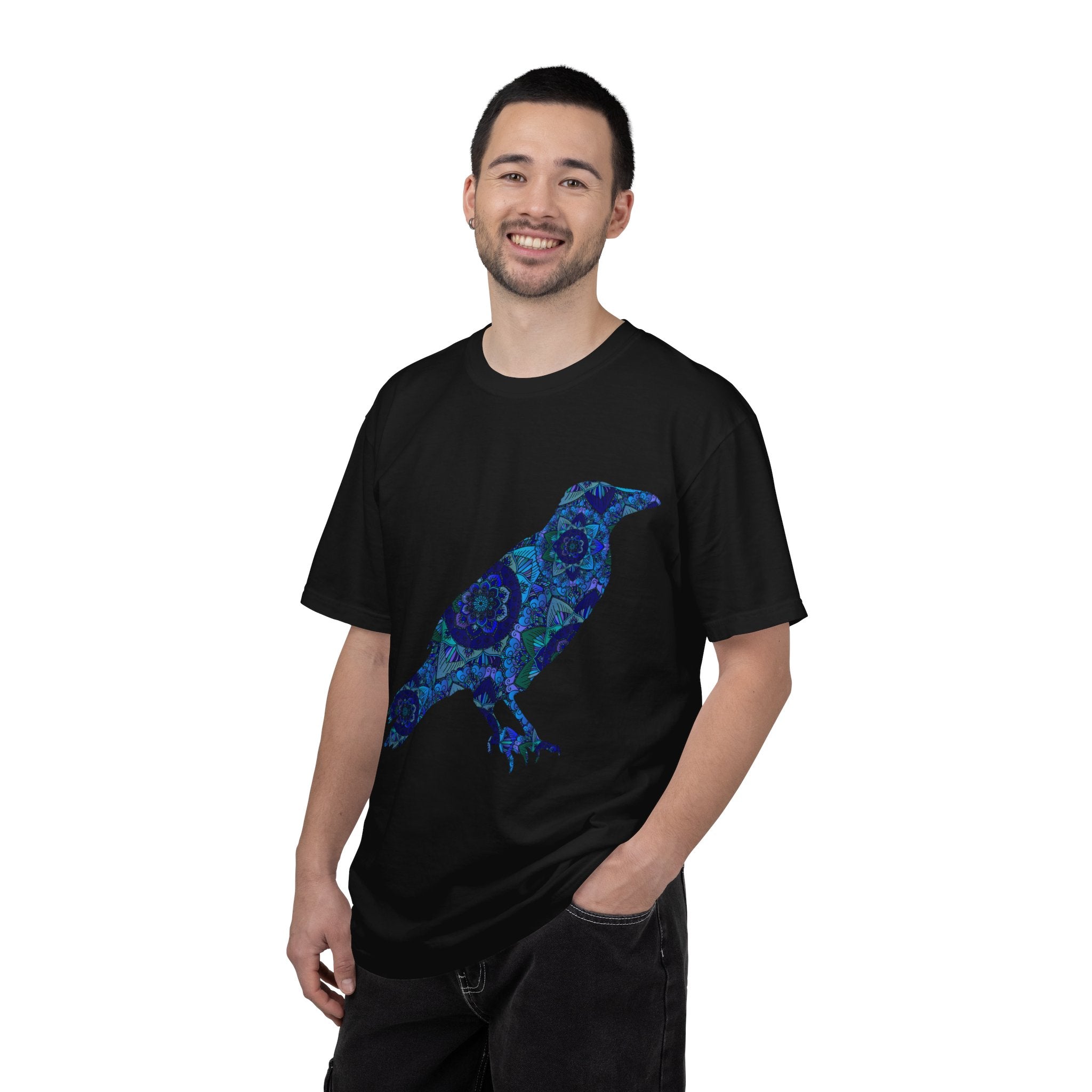 Maglietta con stampa corvo mandala blu — Maglietta grafica con corvo Inner Protection