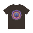 Colorful and intricate mandala design on a soft cotton t-shirt, representing spiritual peace and harmony for a vibrant and positive lifestyle