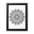 Handmade black and white mandala art on gallery canvas wraps, displayed in a vertical frame