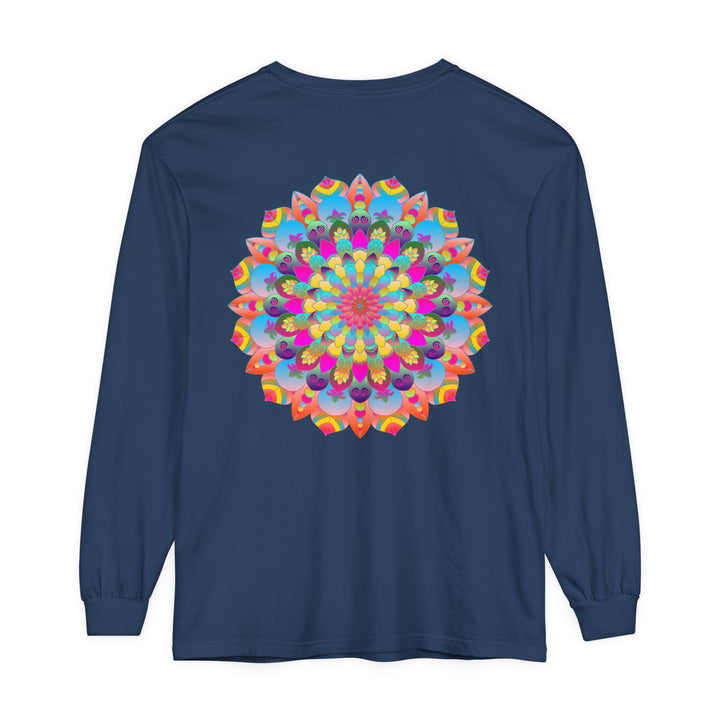 Colorful mandala long sleeve t-shirt with intricate psychedelic design for a unique and eye-catching look