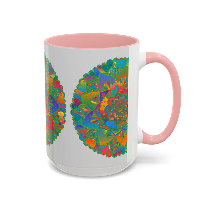 Vibrant mandala art mug featuring a colorful and whimsical floral design