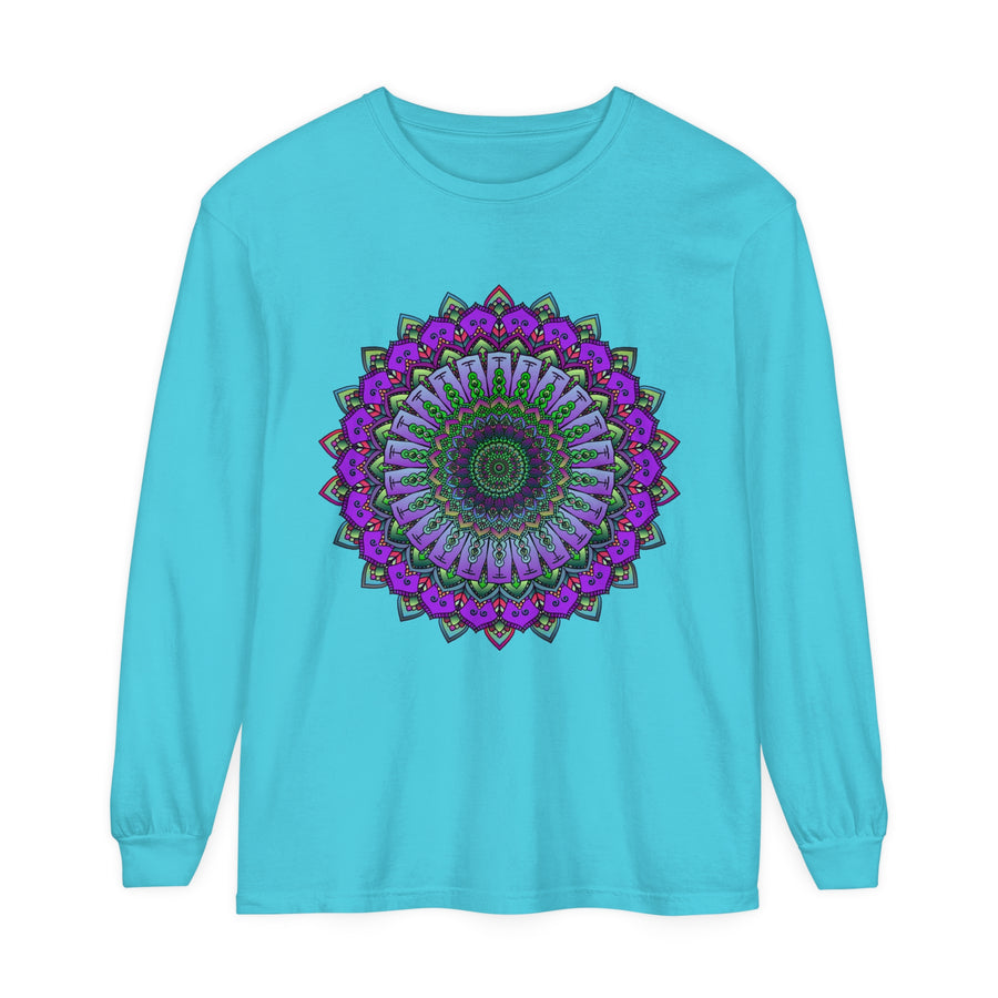Intricate Mandala Unisex Long Sleeve T-Shirt with detailed geometric design
