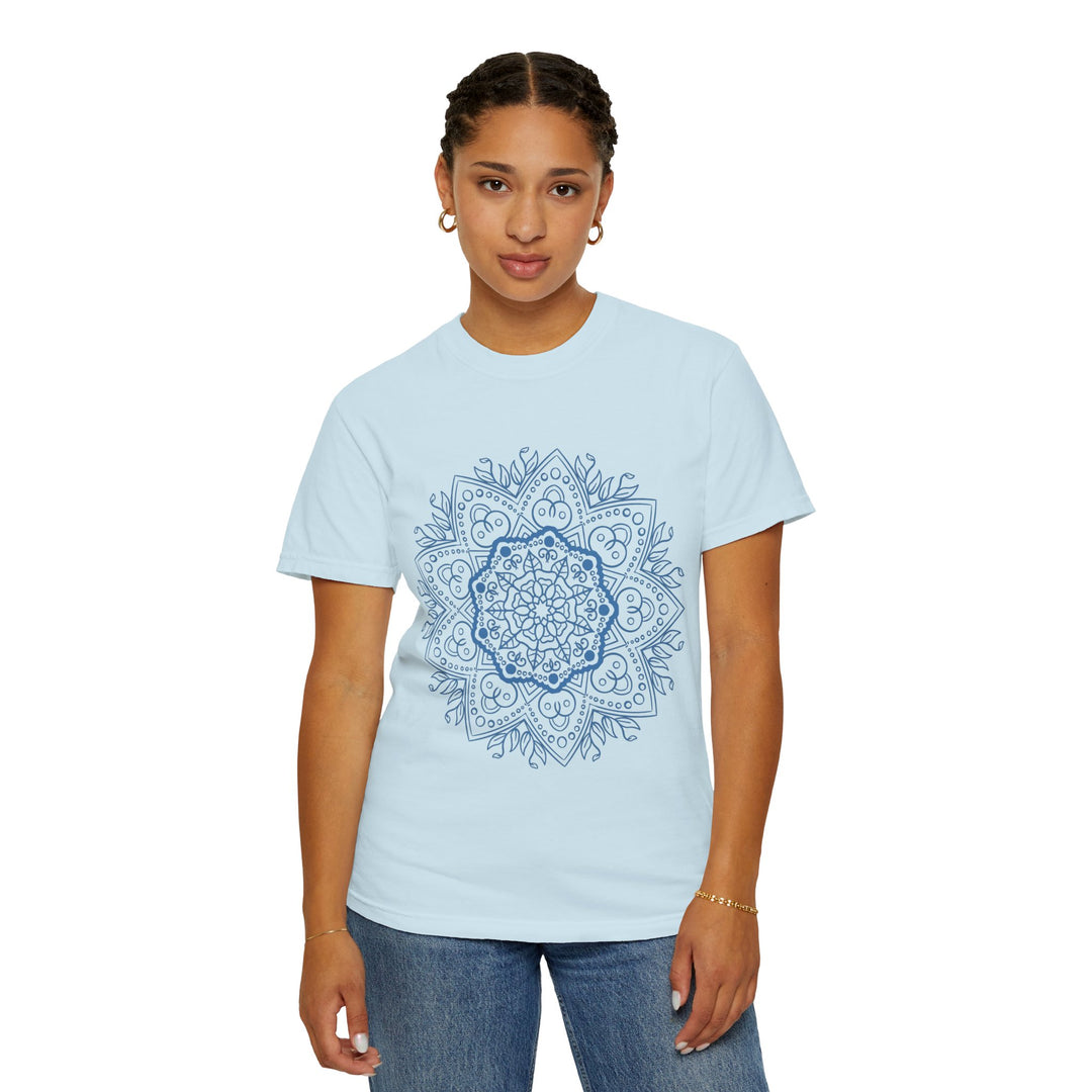 Handmade Mandala Art Tshirt - Unisex Garment-Dyed Tee in vibrant colors with intricate mandala design on soft cotton fabric