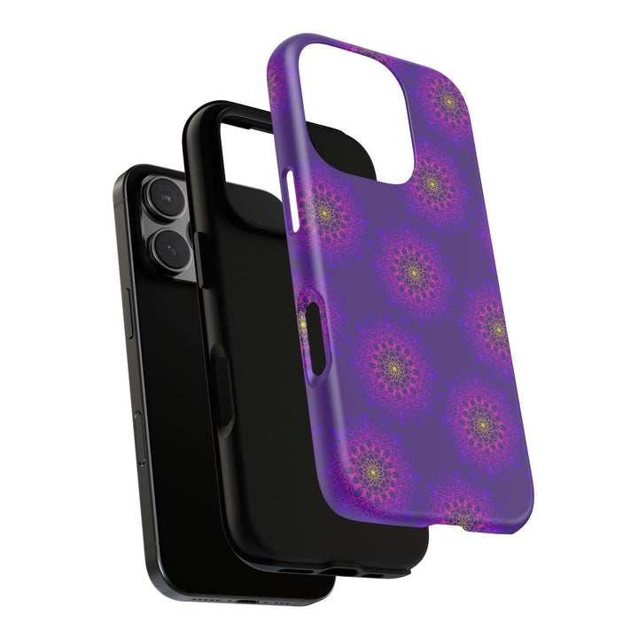 Intricate Purple Floral iPhone Case with Bold Mandala Design