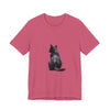 Black Cat Watercolor T-Shirt - Mystical Design: A vibrant watercolor illustration of a mystical black cat on a high-quality black t-shirt