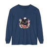 Black Cat Floral Watercolor Long Sleeve T-Shirt with vibrant hand-painted design