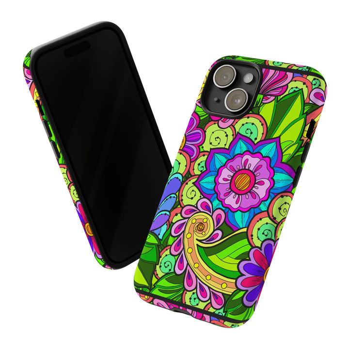 Floral Fantasy iPhone and Google Pixel Case in Bright Green Palette