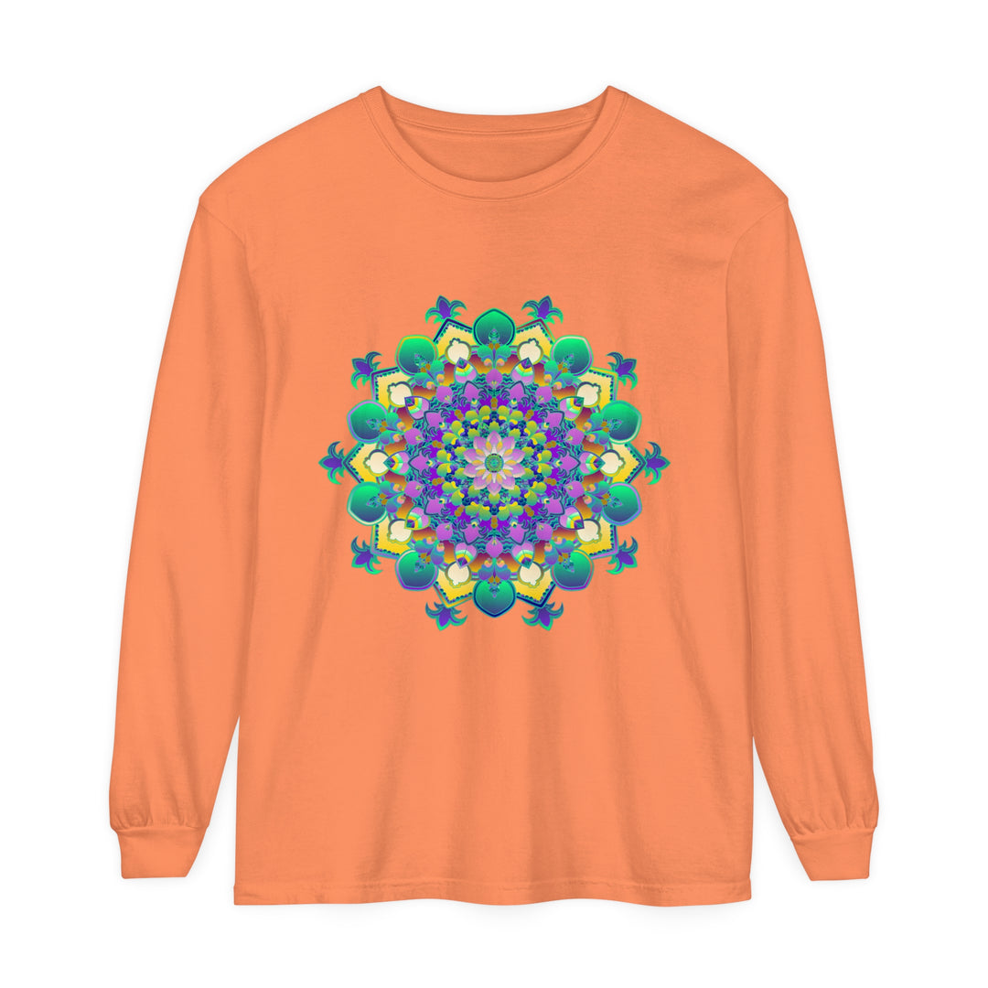 Intricate Mandala Long Sleeve T-Shirt featuring a detailed mandala design in vibrant colors