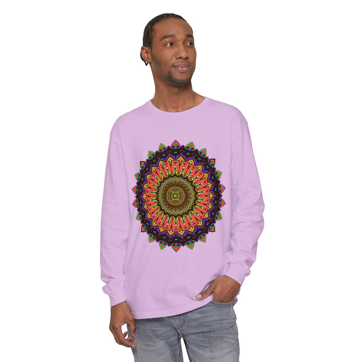 Vibrant and intricate mandala design on long sleeve t-shirt