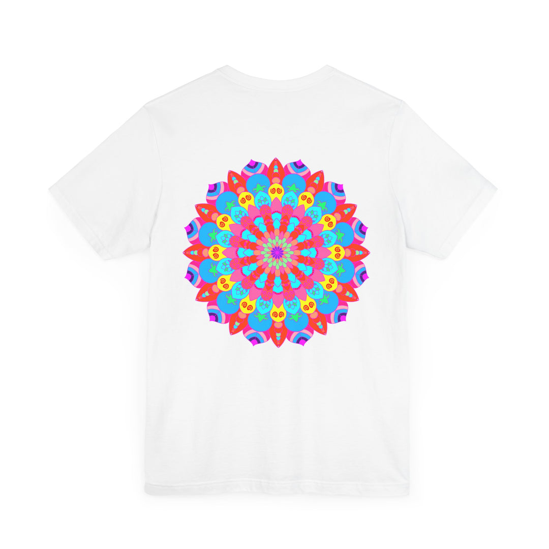 A beautiful and colorful mandala tee featuring intricate spiritual designs that evoke a sense of peace and harmony