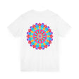 A beautiful and colorful mandala tee featuring intricate spiritual designs that evoke a sense of peace and harmony