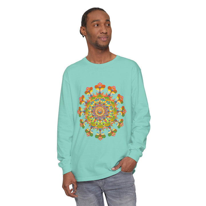 Colorful and detailed long sleeve T-shirt featuring a vibrant mandala design