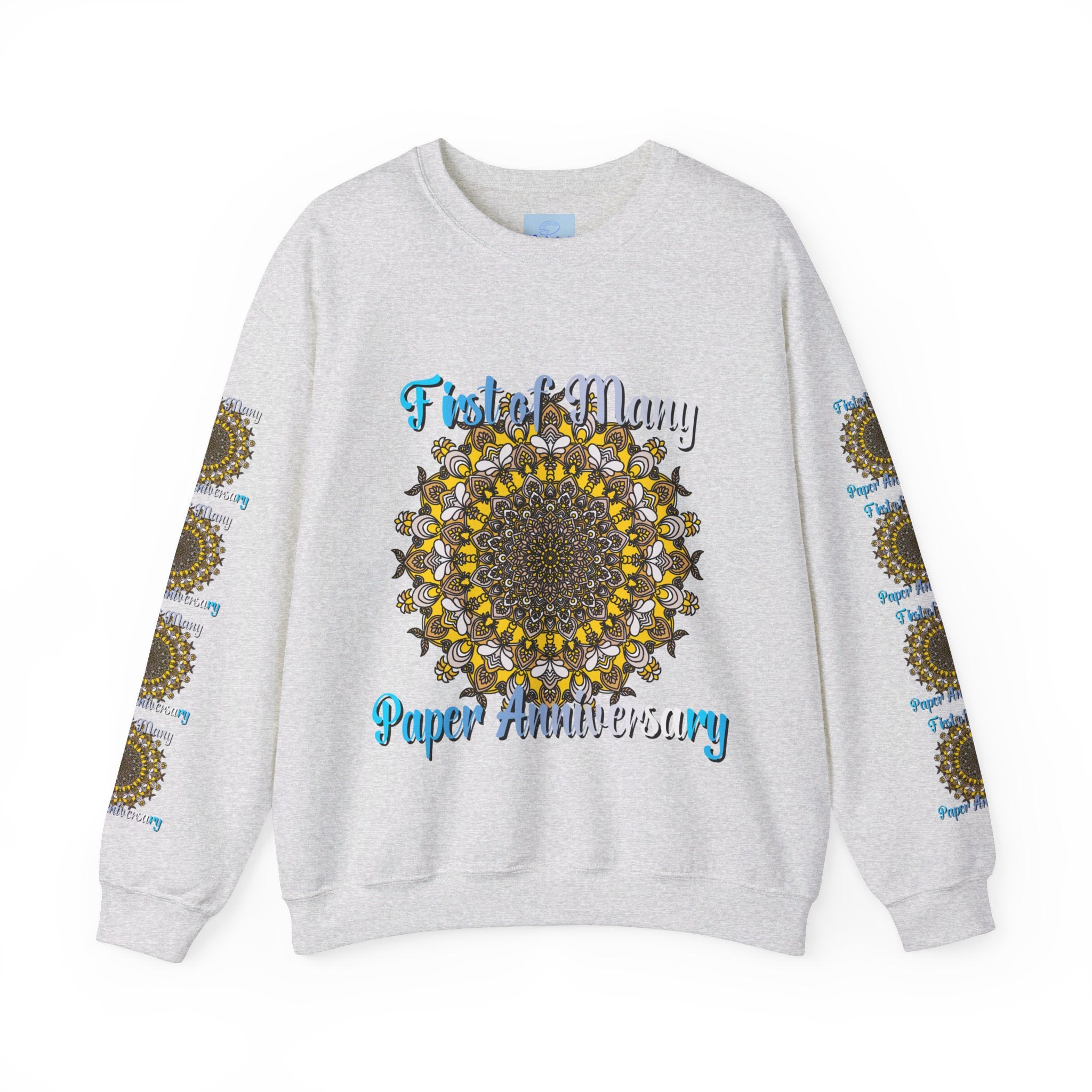 First Year Wedding Anniversary Gift - Unisex Heavy Blend™ Crewneck Sweatshirt with 'First of Many, Paper Anniversary' Design