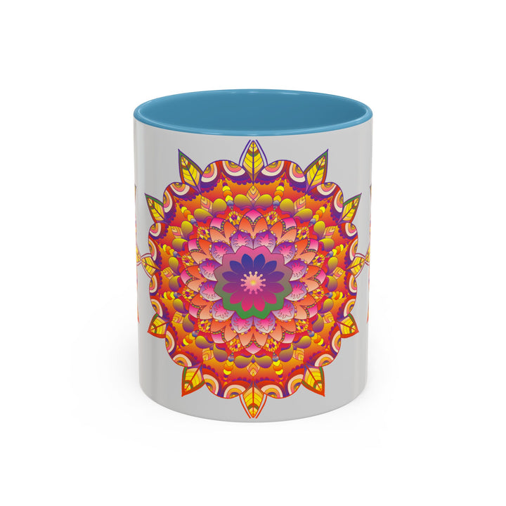 Beautiful mandala art mug featuring a colorful floral design perfect for your morning coffee or tea