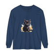 A vibrant and playful watercolor splash design featuring a cute black kitten on a t-shirt