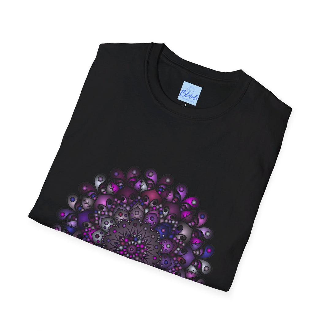 Colorful and intricate handmade mandala art design on softstyle t-shirt