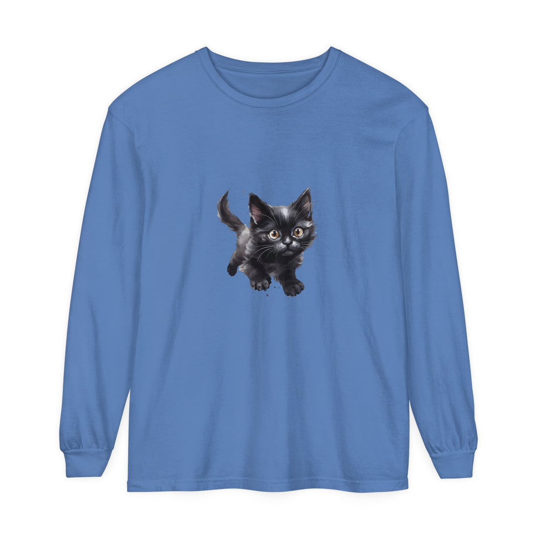 Adorable watercolor illustration of a playful kitten printed on a comfortable and stylish T-shirt