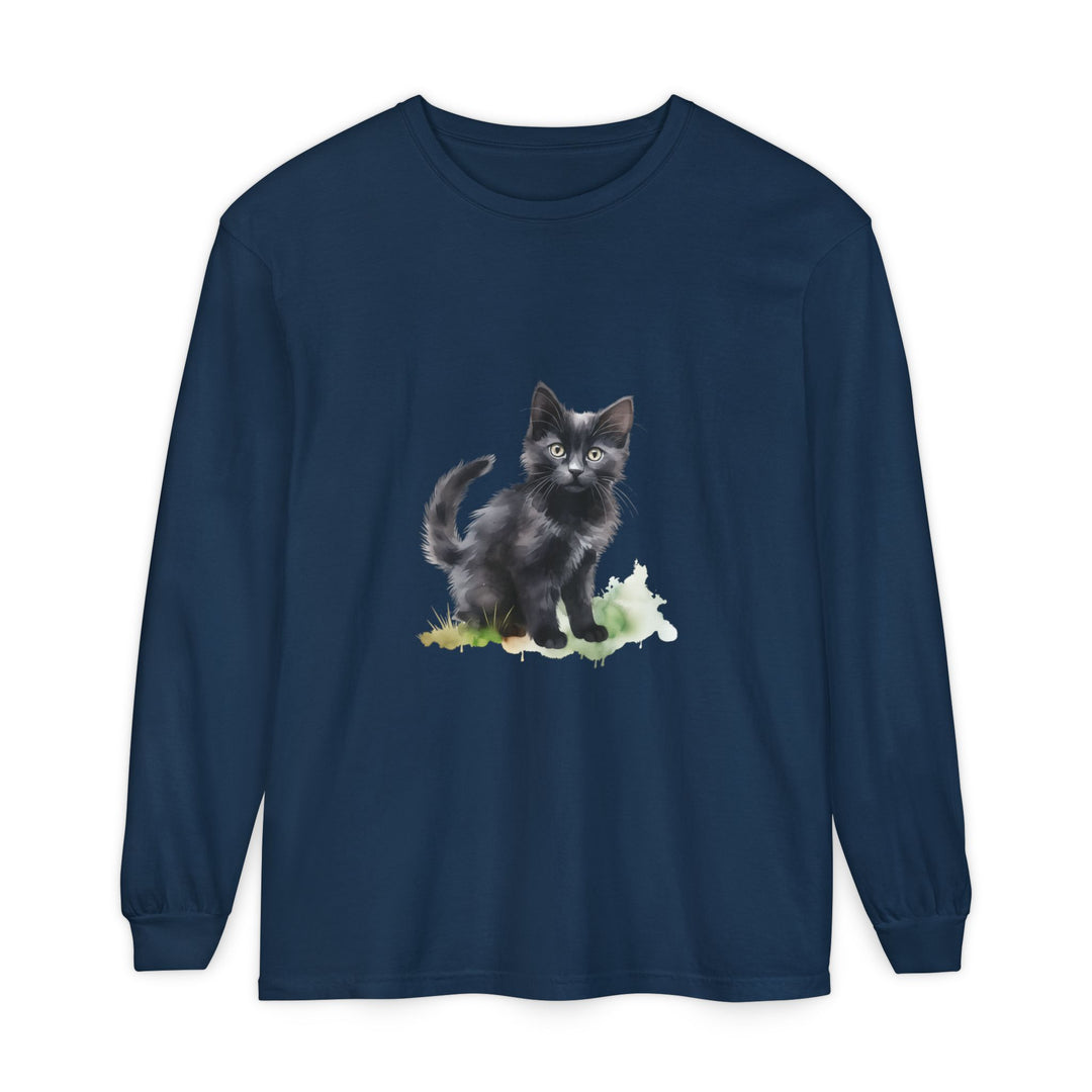 Schwarze Katze Aquarell Langarmshirt