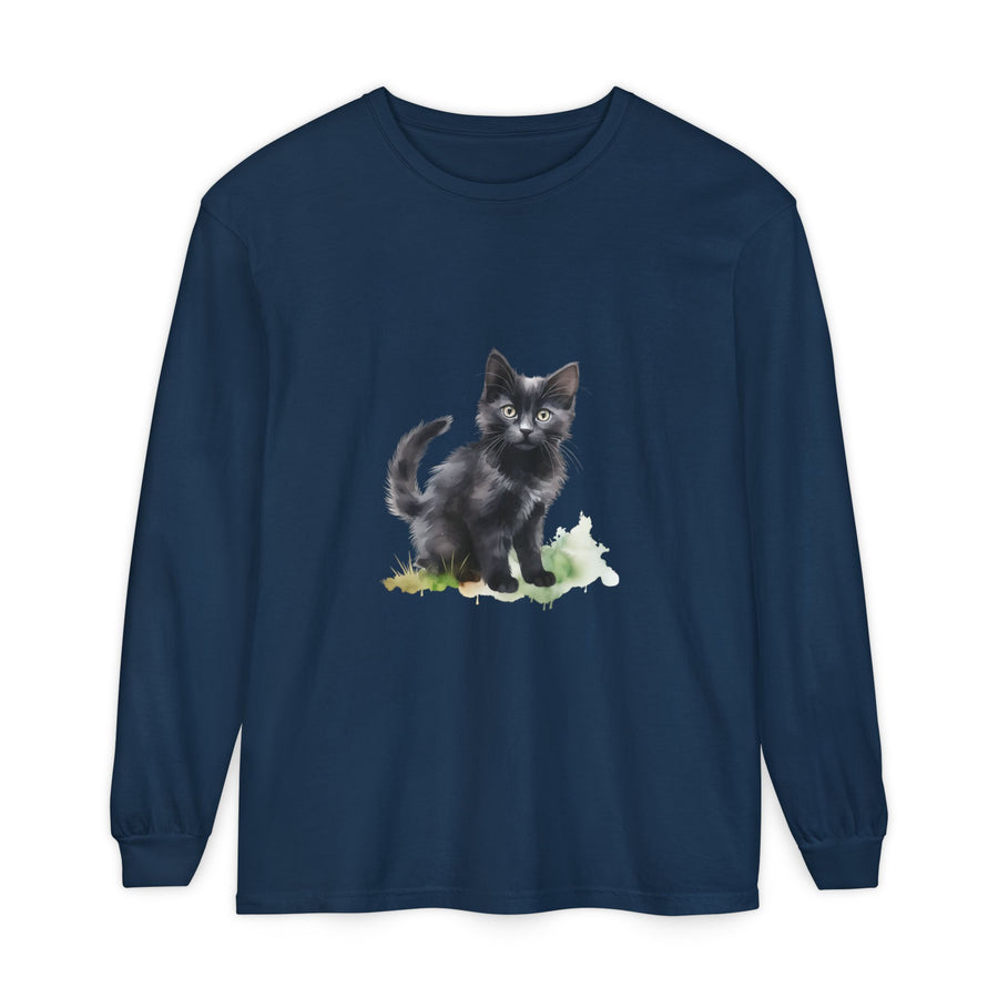 Full Sleeve Tee | Black Cat Watercolor