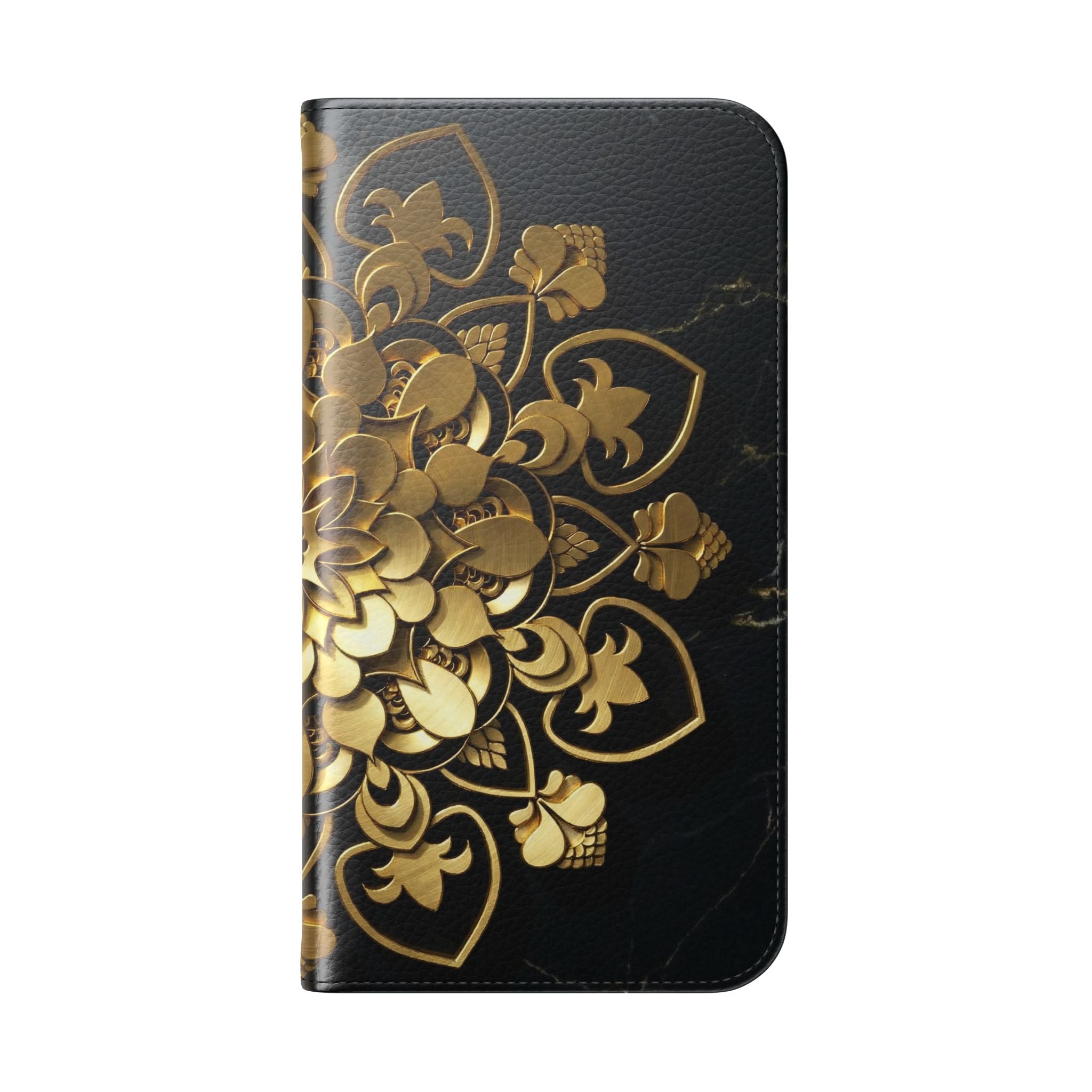 Gold Mandala Flip Phone Case – Luxury Floral Wallet Cover