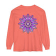 Vibrant purple and gold mandala design long sleeve t-shirt for women