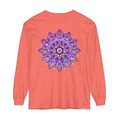 Vibrant purple and gold mandala design long sleeve t-shirt for women