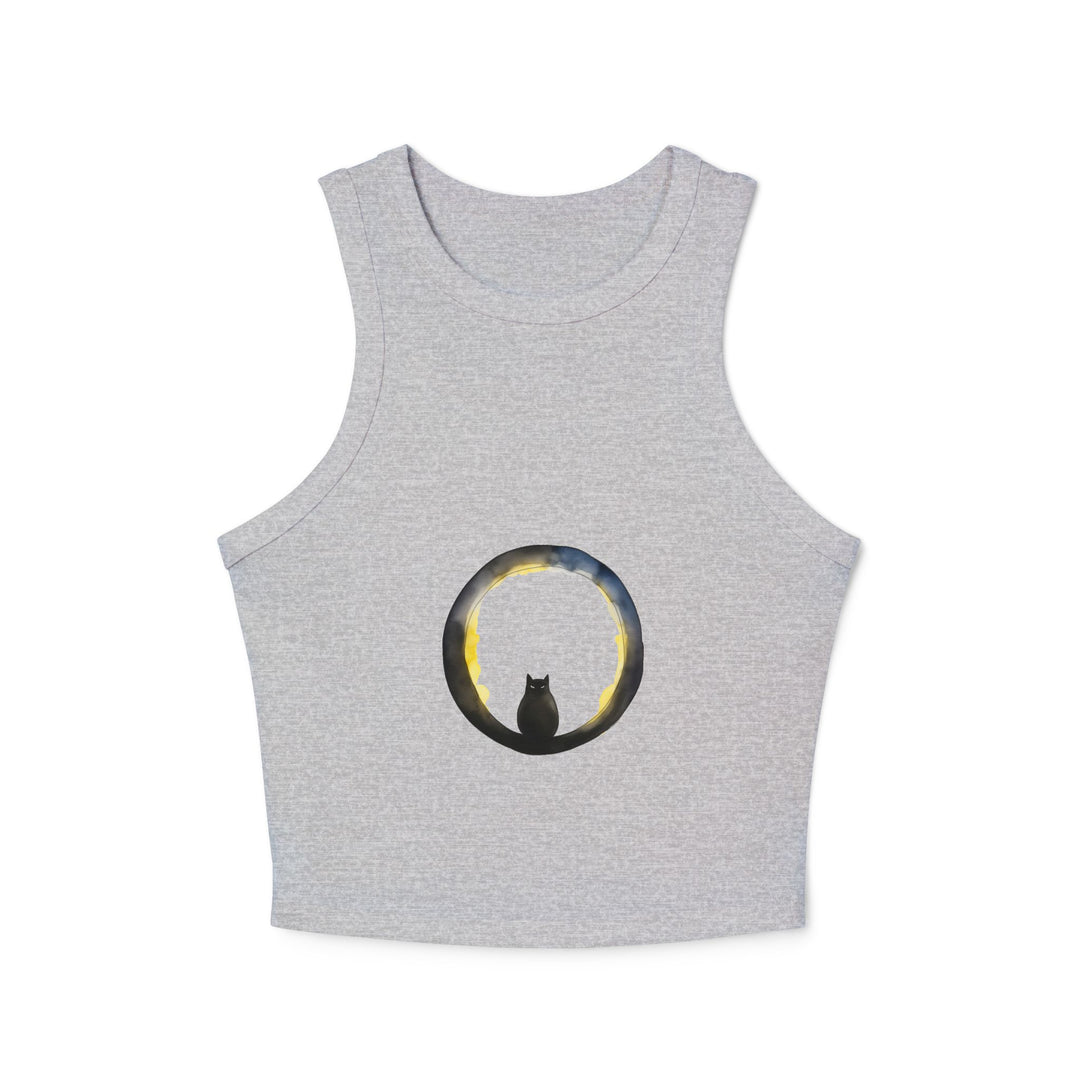 Black Cat Moon Racerback Tank Top in black with moon and cat design