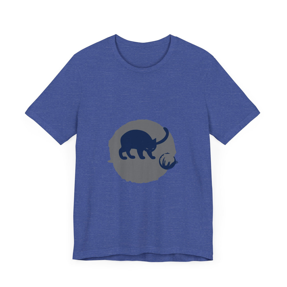 A black cat with glowing eyes and arched back, set against a mysterious background, adorns this playful silhouette t-shirt