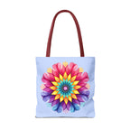 Colorful, handcrafted Rainbow Mandala Tote Bag, perfect for carrying all your essentials in style and adding a pop of vibrant color to any outfit