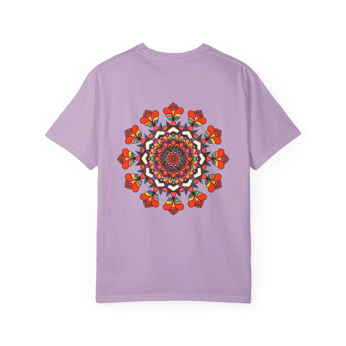 Unisex mandala t-shirt made from 100% ring-spun cotton, hand-drawn mandala art, and garment-dyed for extra comfort