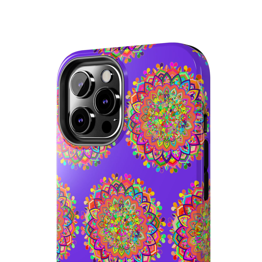 Hand Drawn Small Purple Mandala Art Phone Case for iPhone X and XS with intricate floral design and durable protective material