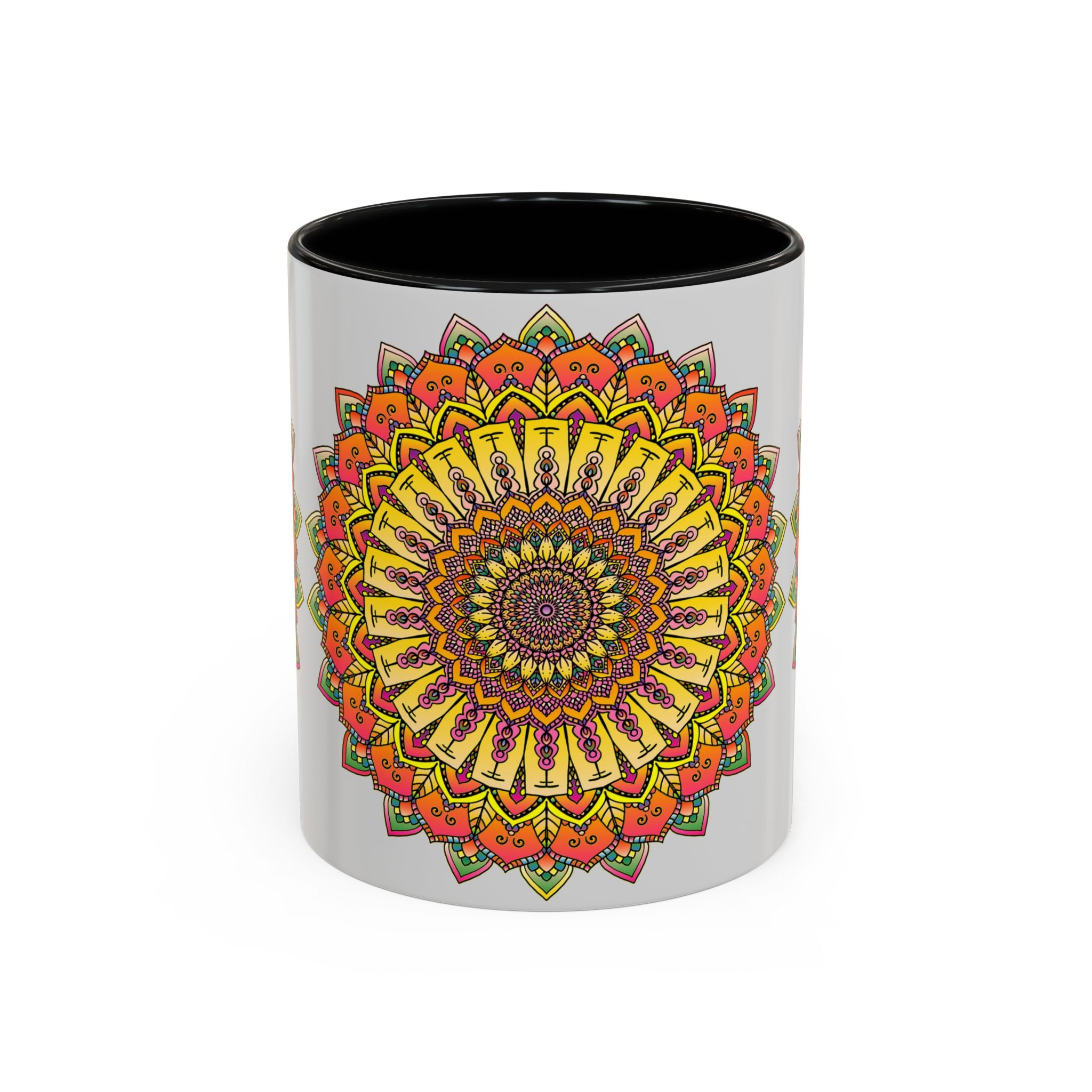 Vibrant Mandala Mug - Colorful Art on Grey mug with colorful mandala design on grey background