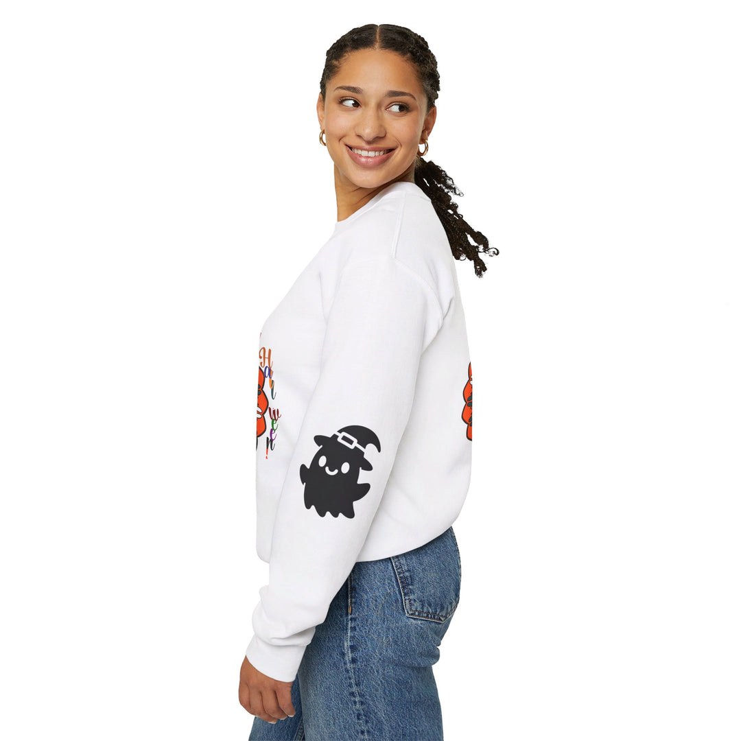 Unisex heavy blend crewneck Halloween sweatshirt with cute ghost design