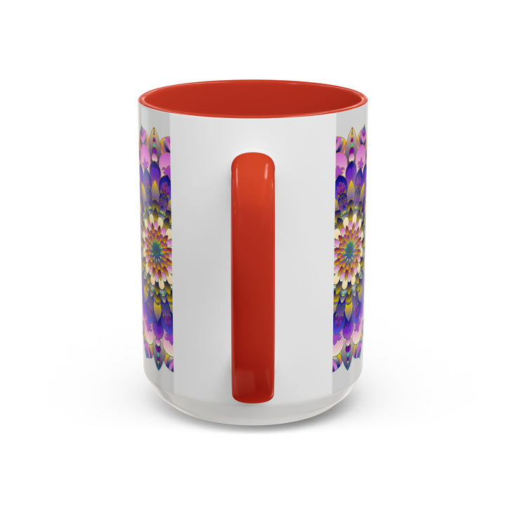 A stunning mandala art mug featuring vibrant colors on a sleek grey background