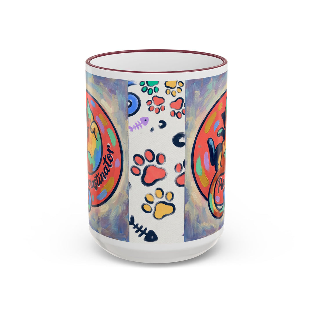 Colorful Paw Print Pet Lover Accent Rim Mug (11oz/15oz)