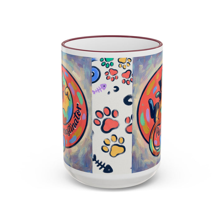 Colorful Paw Print Pet Lover Accent Rim Mug (11oz/15oz)