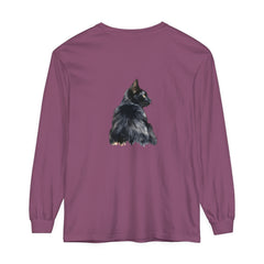 Black Cat Watercolor Long Sleeve T-Shirt with vibrant watercolor cat design