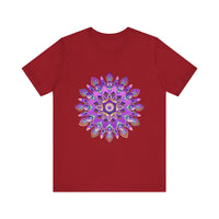 A beautiful purple and gold mandala tee with intricate spiritual art design