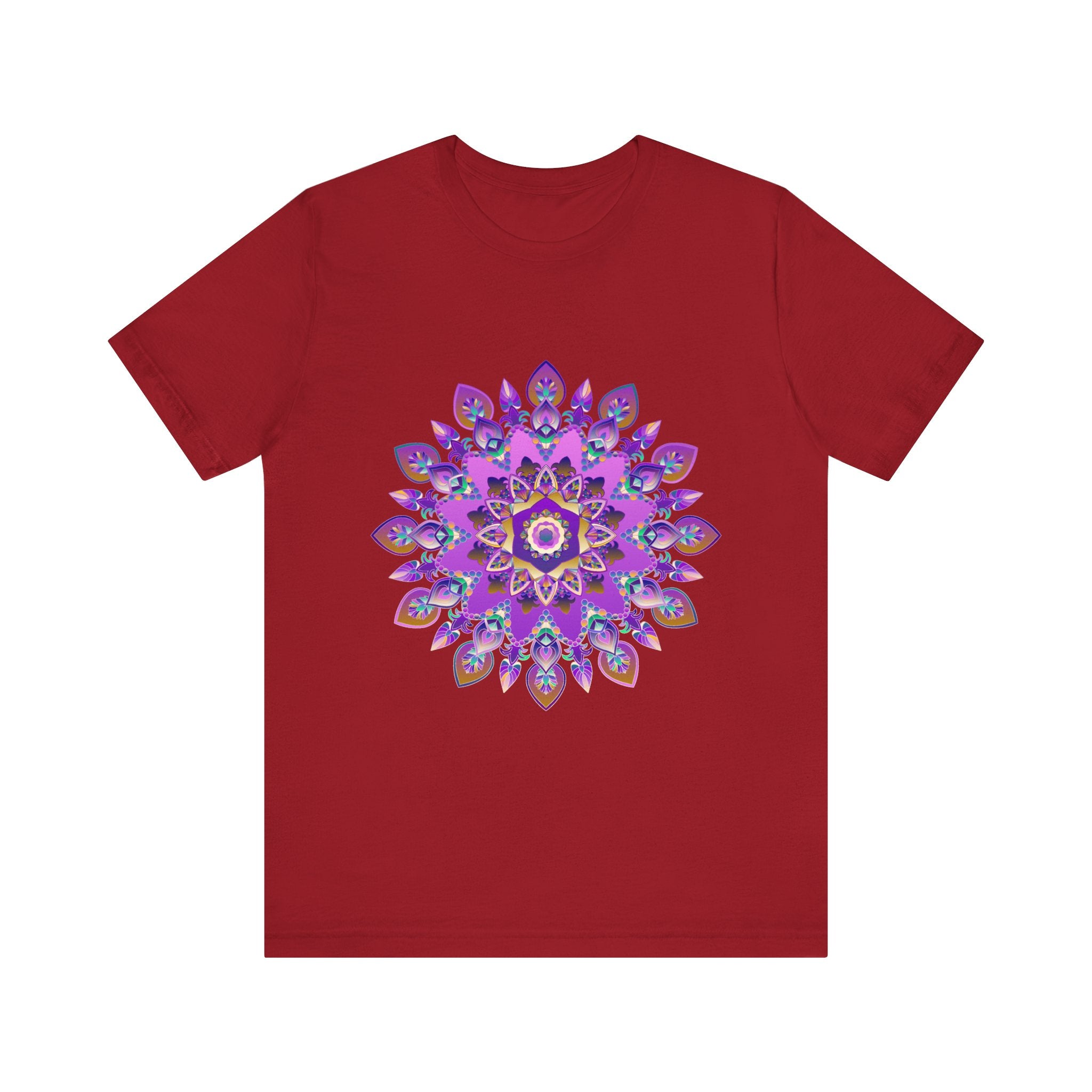 A beautiful purple and gold mandala tee with intricate spiritual art design