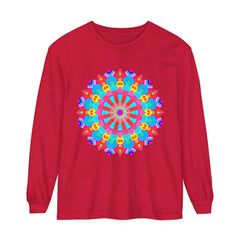 Vibrant and intricate mandala design on unisex long sleeve t-shirt