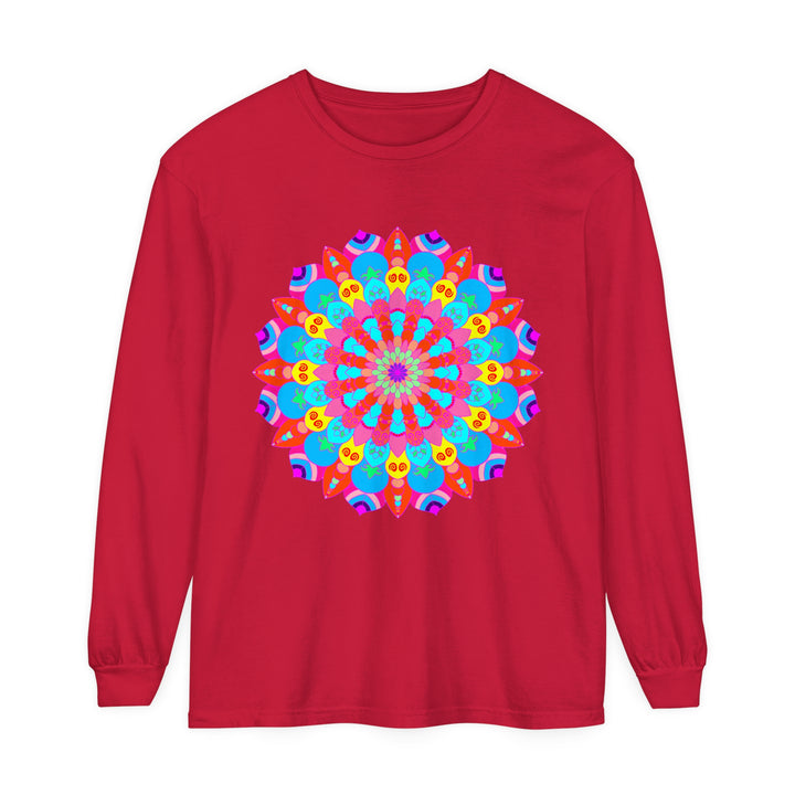 Vibrant and intricate mandala design on unisex long sleeve t-shirt