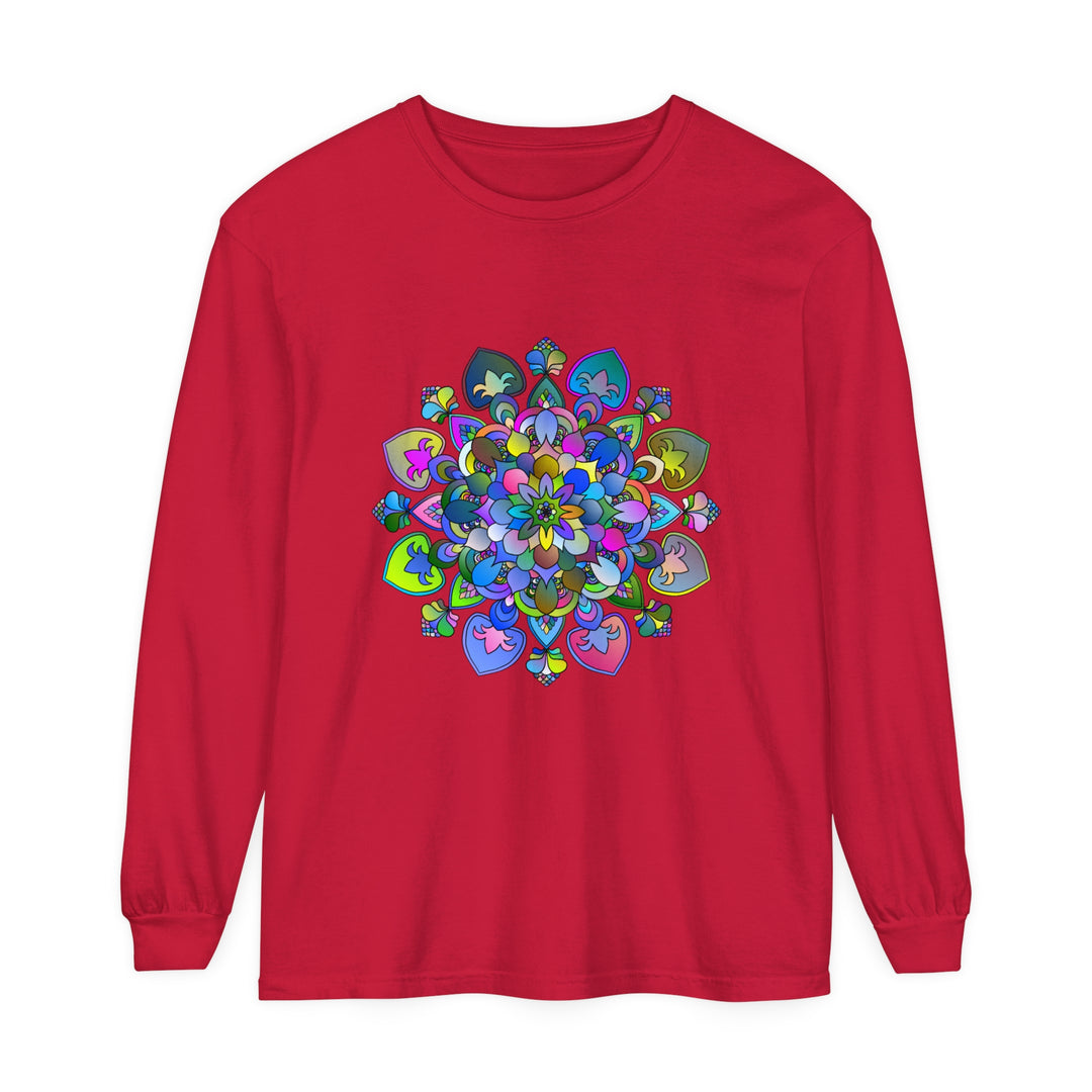 Colorful and intricate mandala design on a long sleeve t-shirt