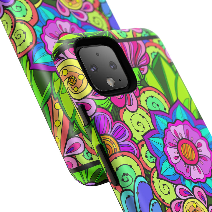 Floral Fantasy iPhone and Google Pixel Case in Bright Green Palette