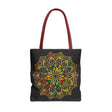 Colorful and intricate hand-drawn mandala art tote bag with all-over print design