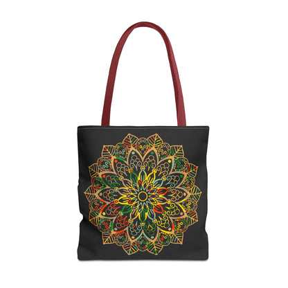 Colorful and intricate hand-drawn mandala art tote bag with all-over print design